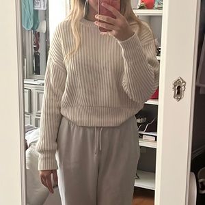 white knitted sweater